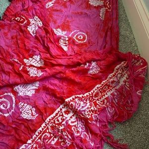 Tropical beach wrap in red and pink tie dye